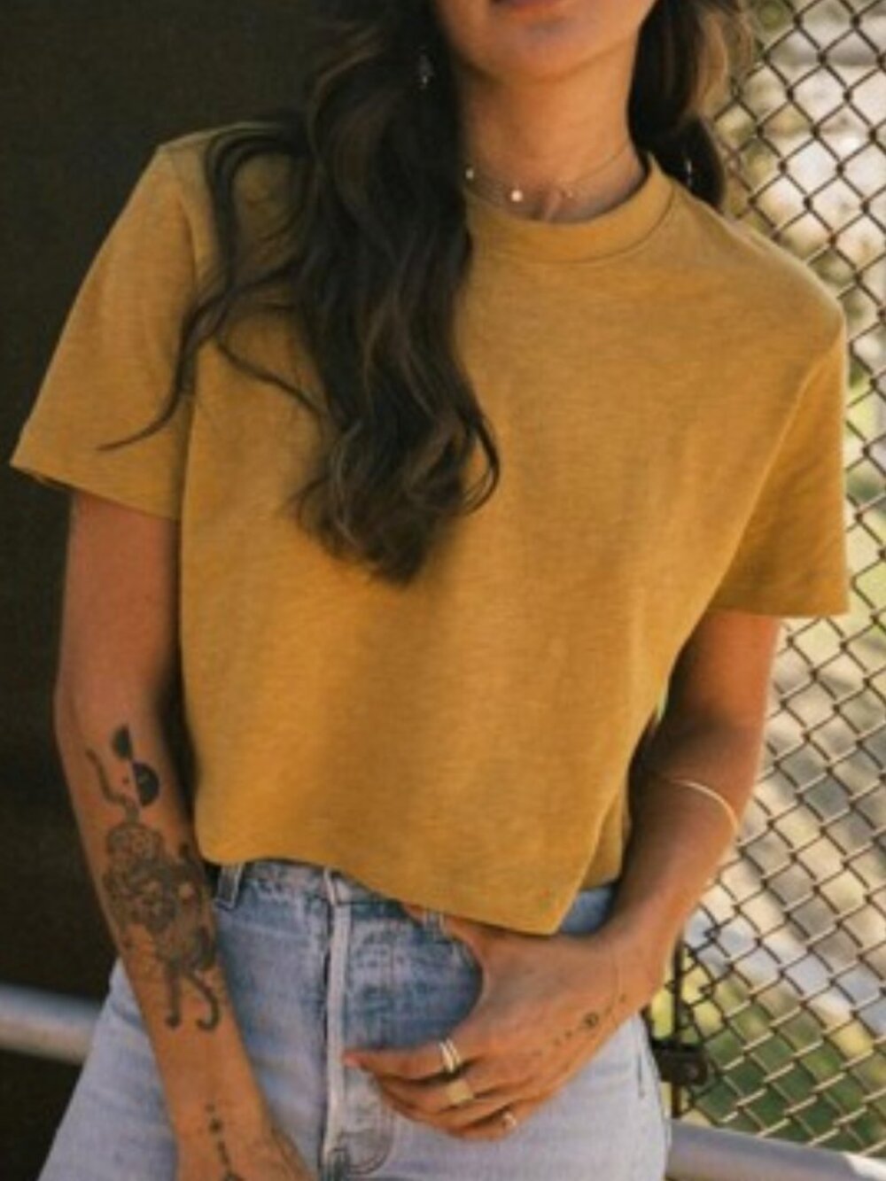Cotton On "The Baby" cropped tee mustard women's size L
